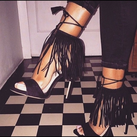 Zara Shoes - Zara Black Fringe Heel